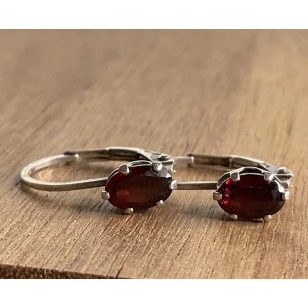 Sterling Silver Garnet Dangle Earrings Red January Birthstone Drop Signed R 925
